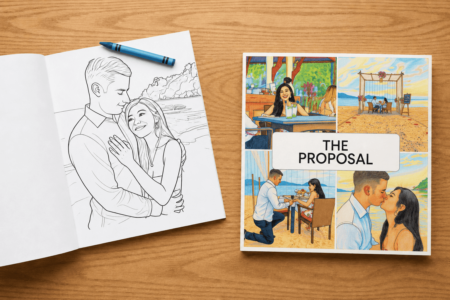 Printed personalised colouring book for children made from family photos